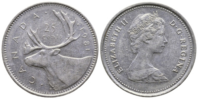 Канада 25 центов 1981 Елизавета II (1952-2022), олень KM 74 никель 4364-2056