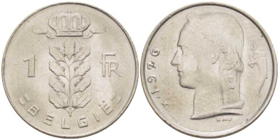 Бельгия 1 франк 1976 Belgie, Бодуэн I (1951-1993) KM 143.1 медно-никель 3856-542