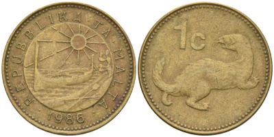 Мальта 1 цент 1986 ласка, горностай KM 78 никель латунь 4585-1124