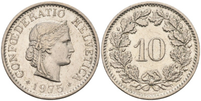 Швейцария 10 раппенов 1975 KM 27 медно-никель 4564-968