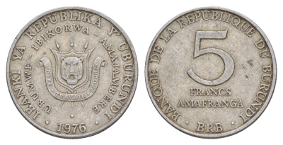 Бурунди 5 франков 1976 KM 20 алюминий 4650-421