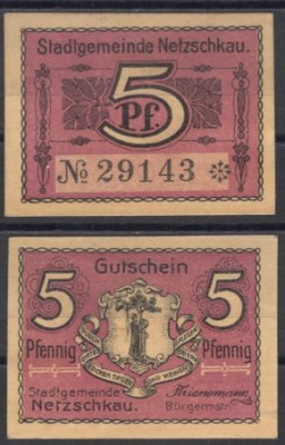 Нечкау 5 пфеннигов 1919 DeNG 2 N11.6 бумага UNC (пресс) 8612-59-1-2