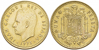 ИСПАНИЯ 1 ПЕСЕТА 1975 (77) ХУАН КАРЛОС I (1975-) КМ 806 алюминиевая бронза 87-1513