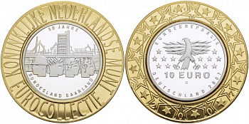 ФРГ 10 евро 2007 G, 50 лет вхождения Саара в ФРГ KM 263, DE.S. 10.29 серебро PROOF 1068-8-43