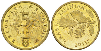 Хорватия 5 лип 2011 нечетный год KM 5 сталь плакированная латунью  UNC  4124-962