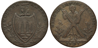 ИРЛАНДИЯ 1/2 ПЕННИ 1791 ТОКЕН, СВЯТОЙ АНДРЕЙ медь 441-241