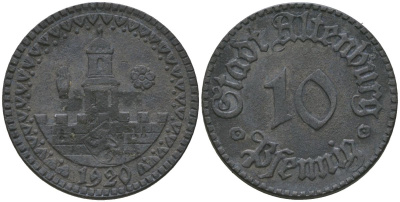 Альтенбург (Тюрингия) 10 пфенингов 1920 Funck 13.2A, Men05 348.2, Men18 486.2 цинк 4525-851