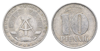 ГДР 10 пфеннигов 1968 A KM 10 алюминий 4630-647