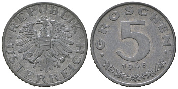 Австрия 5 грошей 1968 KM 2875 цинк aUNC 3955-666