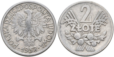 Польша 2 злотых 1958 MW KM 46, Parchimowicz 216a алюминий 4572-336
