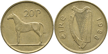 ИРЛАНДИЯ 20 ПЕНСОВ 1988 ЛОШАДЬ KM 25 никель бронза 32-136