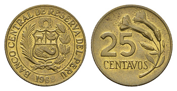 Перу 25 сентаво 1968 KM 246 латунь aUNC 4674-1229