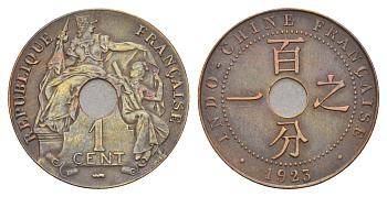 Французский Индокитай 1 сантим 1923 KM 12 бронза 4657-717