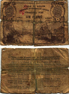 Франция, Руан 1 франк 1922 коммерческая палата бумага 7191-20-3-2