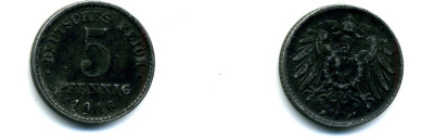 Германия 5 пфеннигов 1916 А KM 19, J. 297 железо 35-457