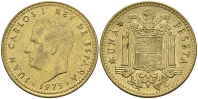 Испания 1 песета 1975 (80) Хуан Карлос I (1975-2014) KM 806 алюминиевая бронза 4155-444