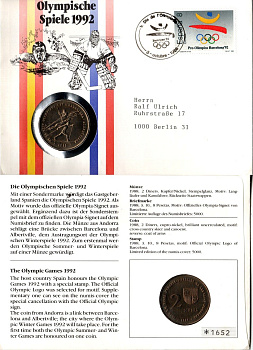 Андорра 2 динера 1987 XXV летние Олимпийские Игры и XVI зимние Олимпийские игры KM 46 медно-никель BU 9005-86