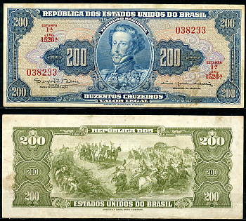 Бразилия 200 крузейро ND (1964) Император Педру I, битва при Ипиранге, серия 1526 Pick 171 c  бумага   444-132-1-2