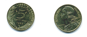ФРАНЦИЯ 5 САНТИМОВ 1983 ТИП MARIANNE KM 933 медь алюминий никель 84-1546