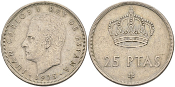 Испания 25 песет 1975 (80) Хуан Карлос I (1975-2014) KM 808 медно-никель 4572-1034