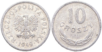 Польша 10 грошей 1949 Y 42a алюминий 4614-625
