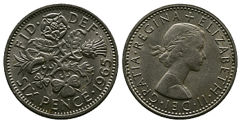 Великобритания 6 пенсов 1965 Елизавета II (1952-2022) KM 903, Spink 4149 медно-никель 4381-837
