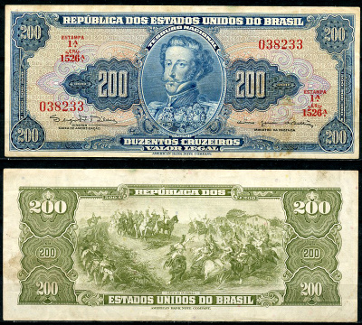 Бразилия 200 крузейро ND (1964) Император Педру I, битва при Ипиранге, серия 1526 Pick 171 c  бумага   444-132-1-2