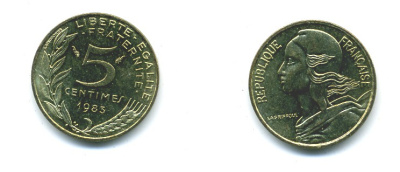 ФРАНЦИЯ 5 САНТИМОВ 1983 ТИП MARIANNE KM 933 медь алюминий никель 84-1546