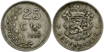 Люксембург 25 сантимов 1927 KM 37 медно-никель 4171-1144