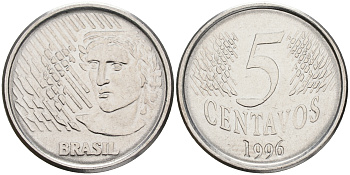 БРАЗИЛИЯ 5 СЕНТАВО 1996 KM 632 сталь 4556-255
