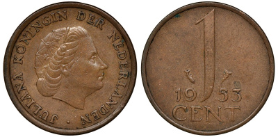 Нидерланды 1 цент 1953 Юлиана (1948-1980) КМ 180 бронза72-1032