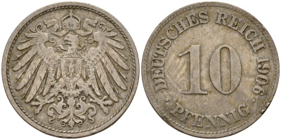 Германия 10 пфеннигов 1906 D J. 13,  KM 12 медно-никель    4603-656