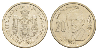 Сербия 20 динаров 2011 Иво Андрич KM 53 медь цинк никель UNC 4648-115