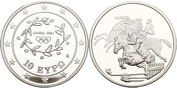 Греция 10 евро 2003 XXVIII летние Олимпийские игры 2004 года в Афинах, конный спорт, конкур KM 197 серебро PROOF 11-244-22