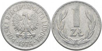 ПОЛЬША 1 ЗЛОТЫЙ 1974 MW KM 49.1 алюминий 4448-253
