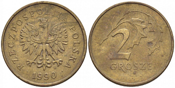 ПОЛЬША 2 ГРОША 1990 MW KM 277 латунь 112-1148
