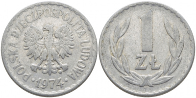 ПОЛЬША 1 ЗЛОТЫЙ 1974 MW KM 49.1 алюминий 4448-253