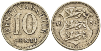 Эстония 10 центов 1931 Республика (1928-1940) KM 12 никель бронза 100-417