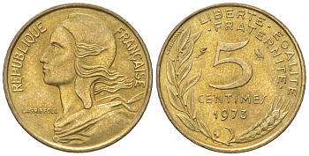 Франция 5 сантимов 1973 KM 933 алюминиевая бронза aUNC 261-511