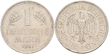 ФРГ 1 марка 1981 J KM 110, J. 385 медно-никель 4177-1231
