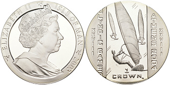 Остров Мэн 1 крона 2003 XXVIII Олимпийские игры в Афинах, виндсерфинг KM 1182a серебро PROOF 1074-3-13