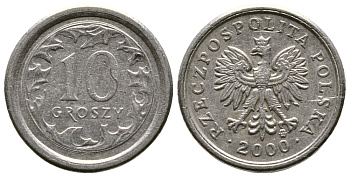 Польша 10 грошей 2000 MW KM 279, Parchimowicz 704g медно-никель 220-429
