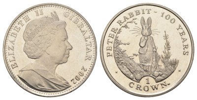 Гибралтар 1 крона 2002 100 лет Кролику Питеру KM 992.1 медно-никель BU 1524-2014