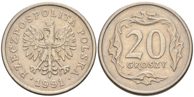 Польша 20 грошей 1991 MW KM 280 медно-никель    4174-723