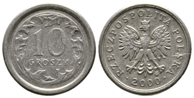 Польша 10 грошей 2000 MW KM 279, Parchimowicz 704g медно-никель 220-429