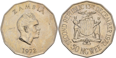 Замбия 50 нгве 1972 KM 16 медно-никель UNC 4593-521