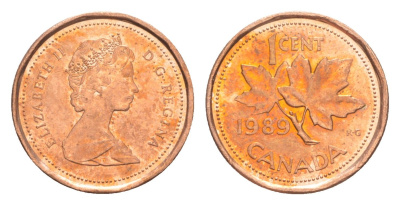 Канада 1 цент 1989 Елизавета II (1952-2022), кленовый лист KM 132 бронза aUNC 4639-364