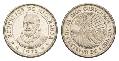 Никарагуа 10 сентаво 1972 KM 17.2a сталь плакированная никелем UNC 4640-1019