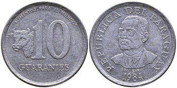 ПАРАГВАЙ 10 ГУАРАНИ 1984 FAO KM 167 сталь 4388-154