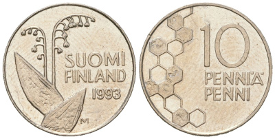 Финляндия 10 пенни 1993 M KM 65 медно-никель UNC 99-1261